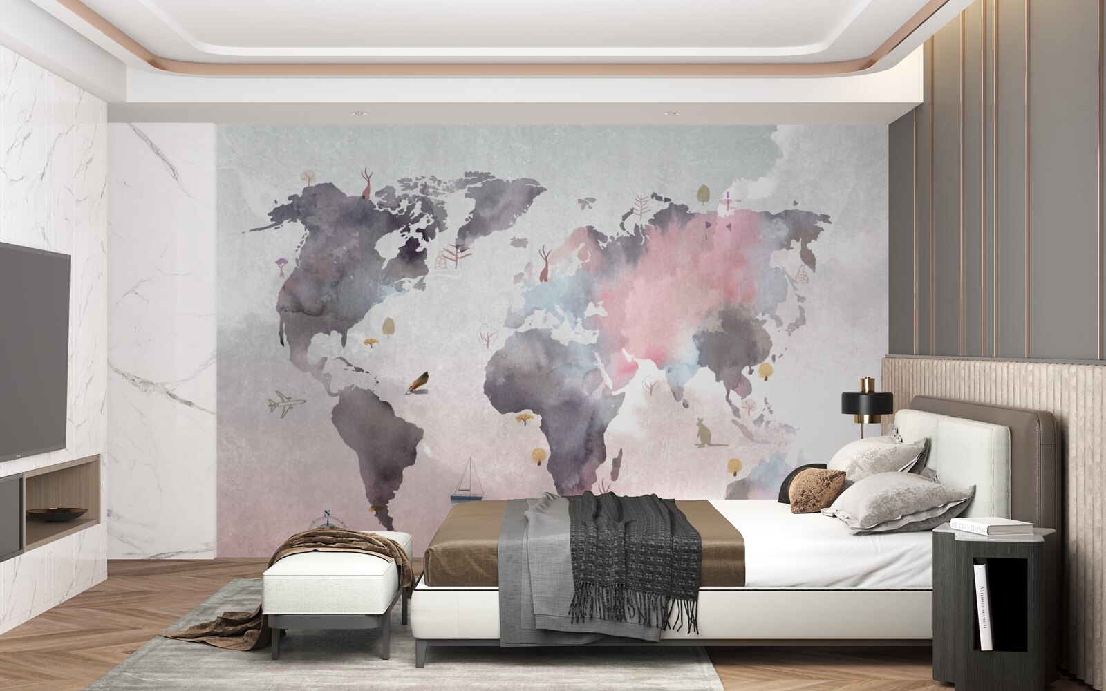 Carta da parati mappa del mondo realizzata ad acquerello