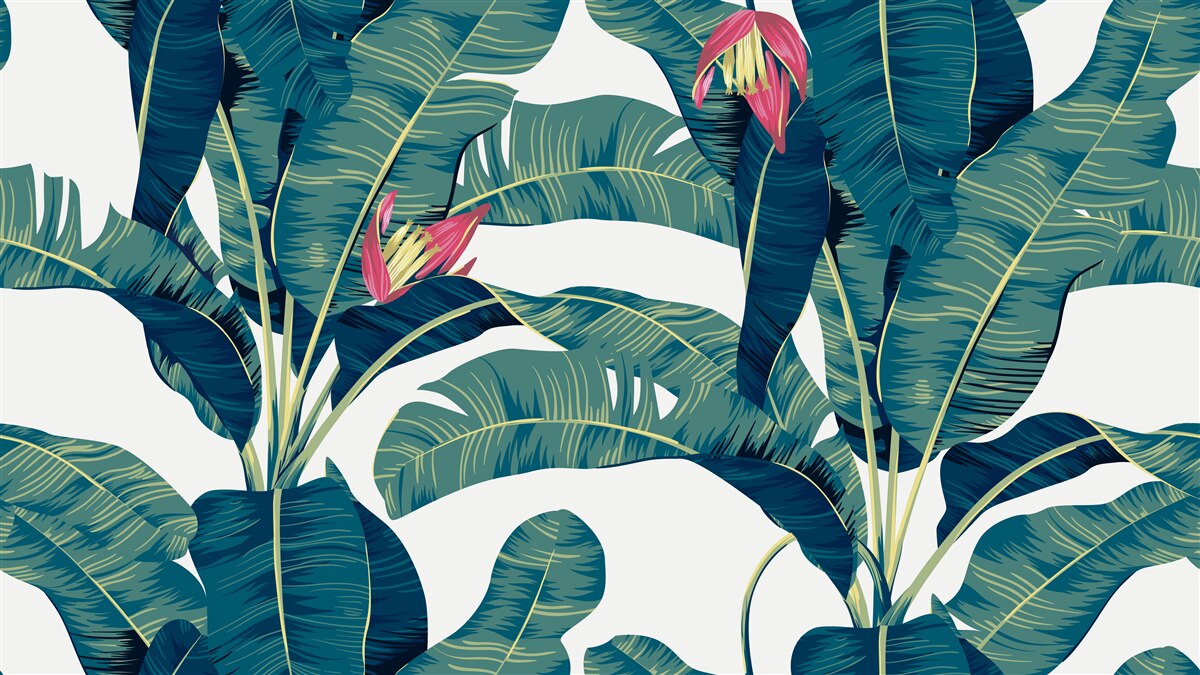 Carta da parati fiori tra verdi foglie tropicali
