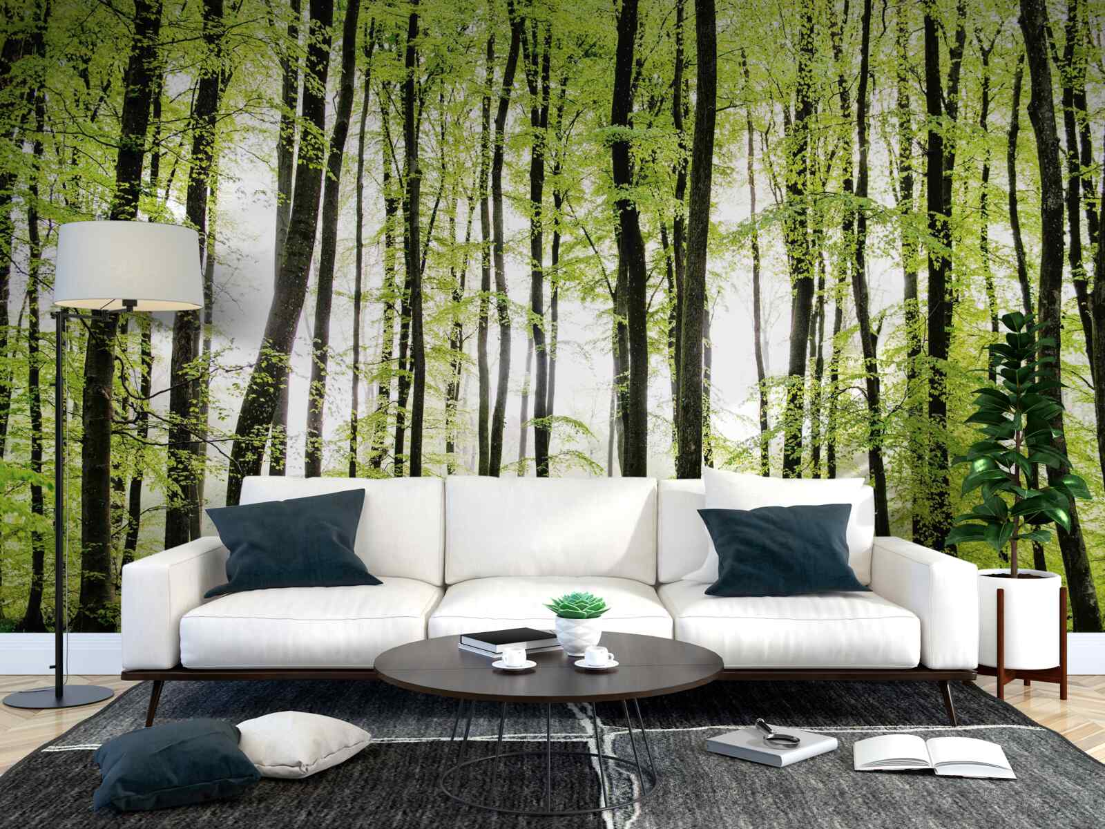 Carta da parati alberi del mattino che si allungano verso l'alto come esili colonne
