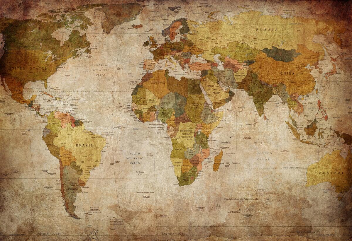Carta da parati mappa del mondo in tonalità di marrone