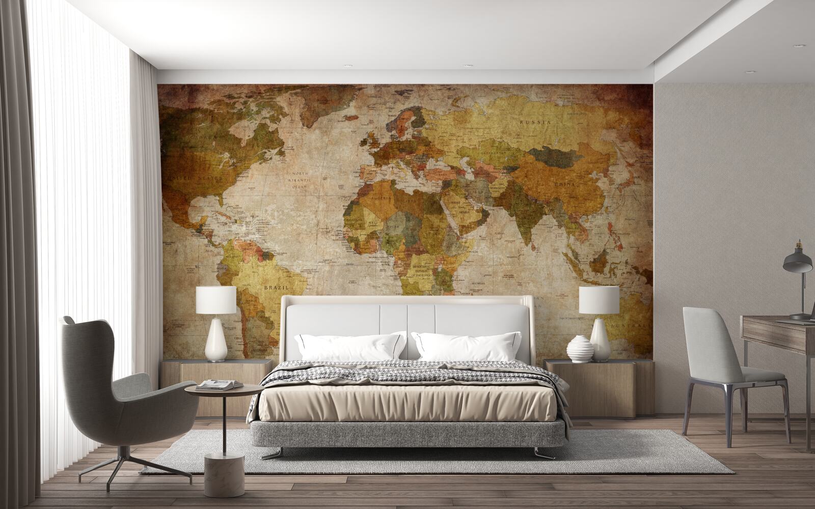 Carta da parati mappa del mondo in tonalità di marrone