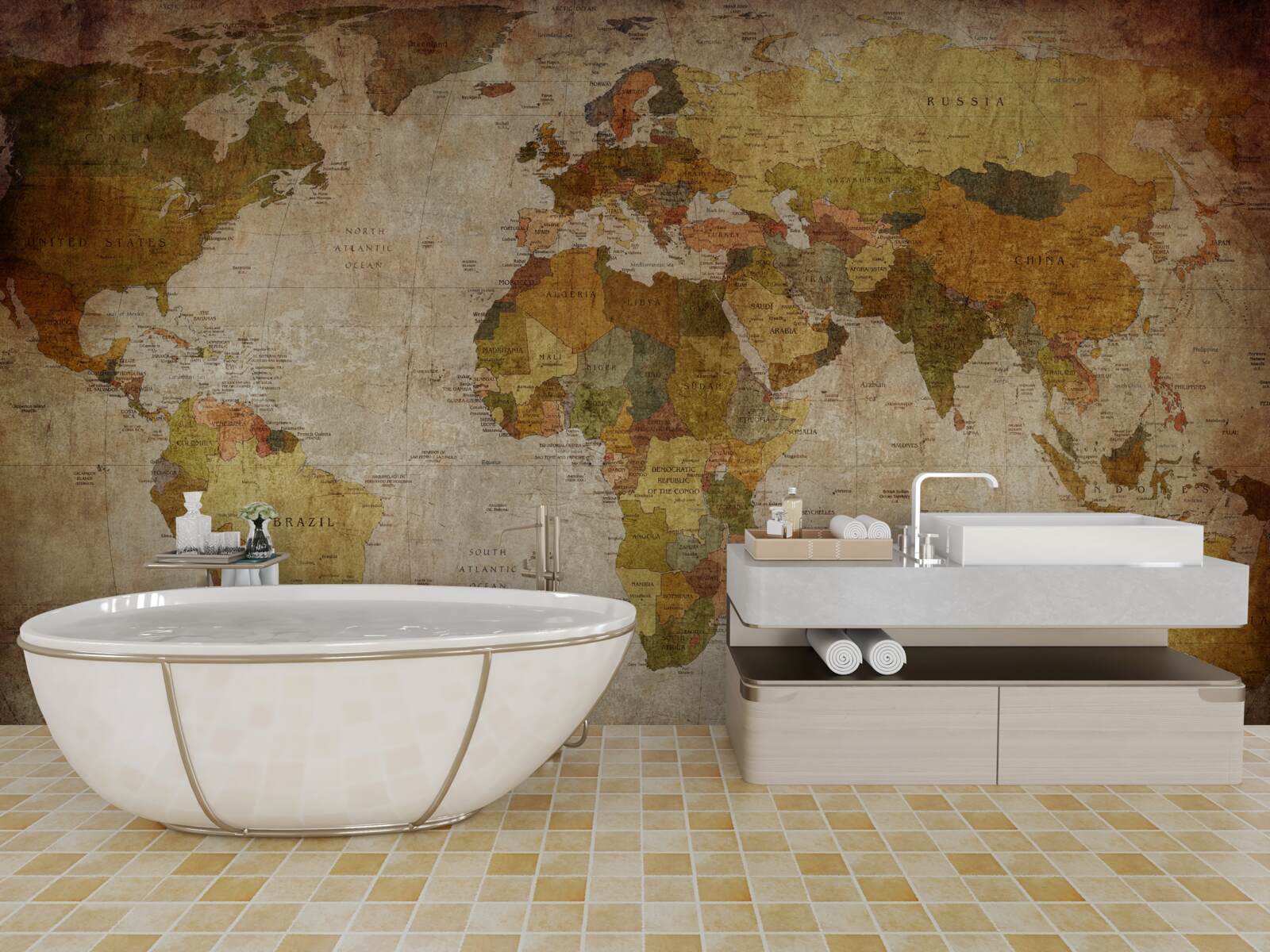 Carta da parati mappa del mondo in tonalità di marrone