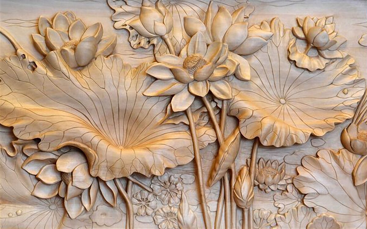 Carta da parati composizione di fiori e foglie in una disposizione ordinata