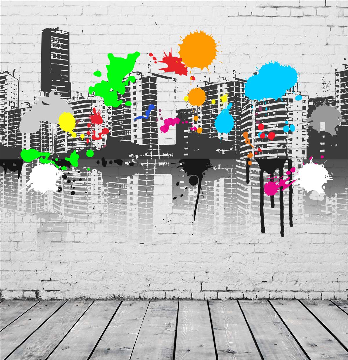 Carta da parati case decorate con macchie di graffiti luminosi