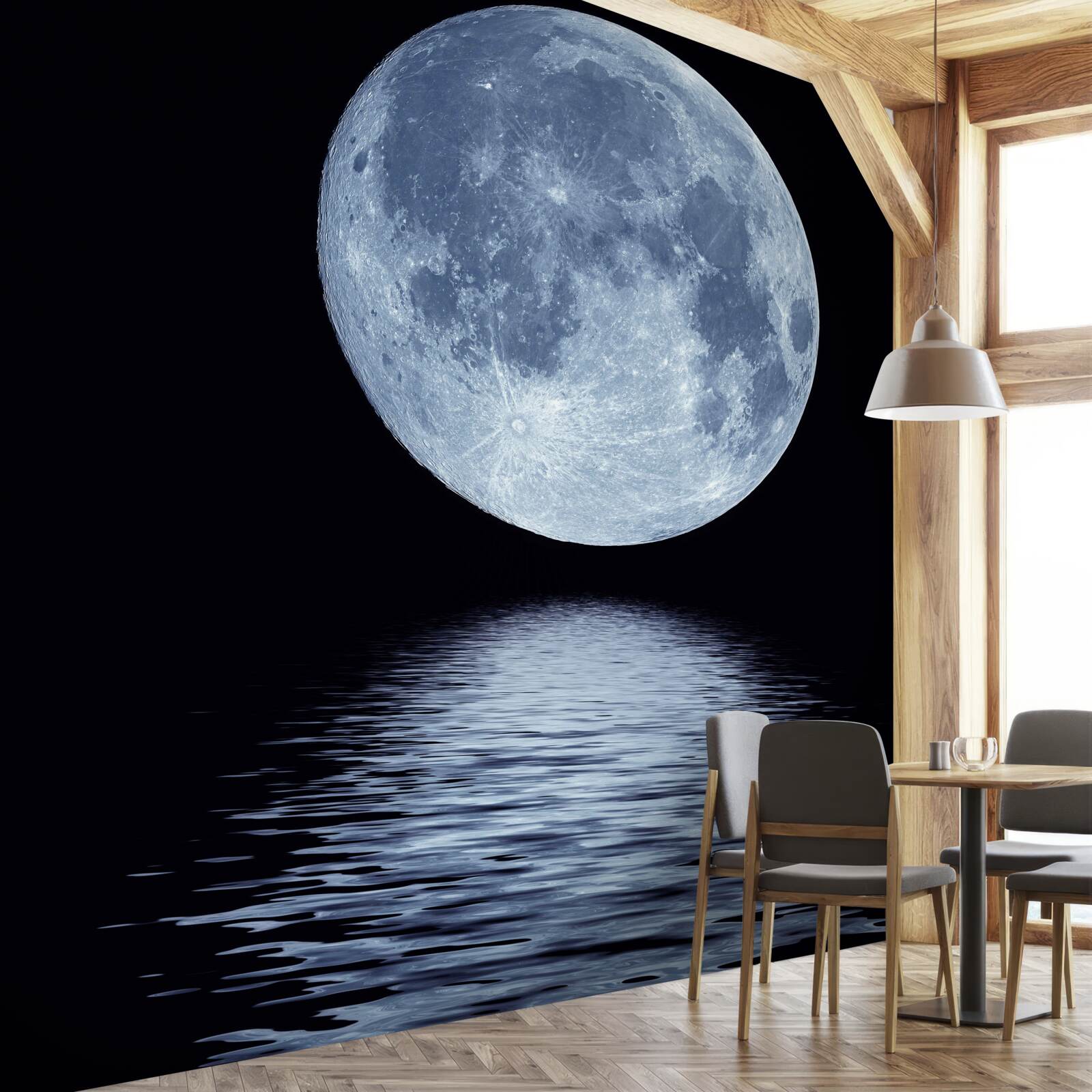 Carta da parati il riflesso della luna piena sulla superficie dell'acqua