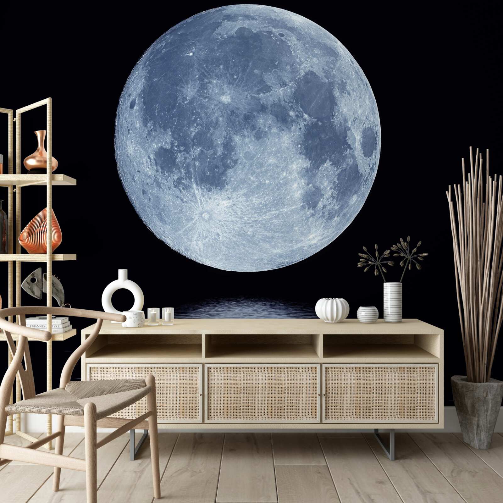 Carta da parati il riflesso della luna piena sulla superficie dell'acqua