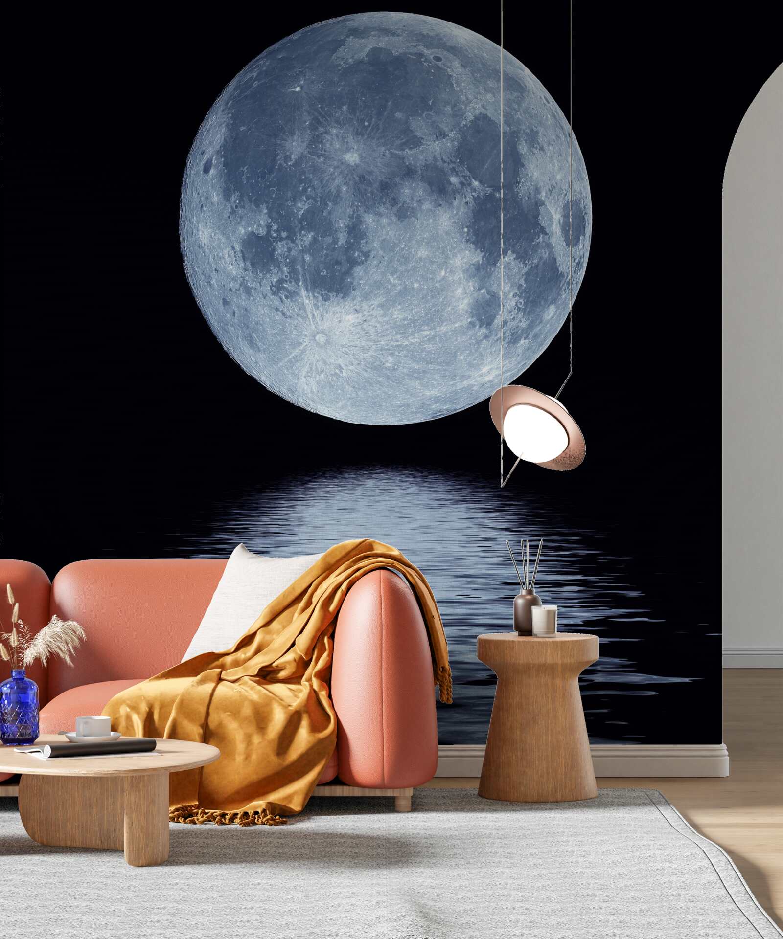 Carta da parati il riflesso della luna piena sulla superficie dell'acqua