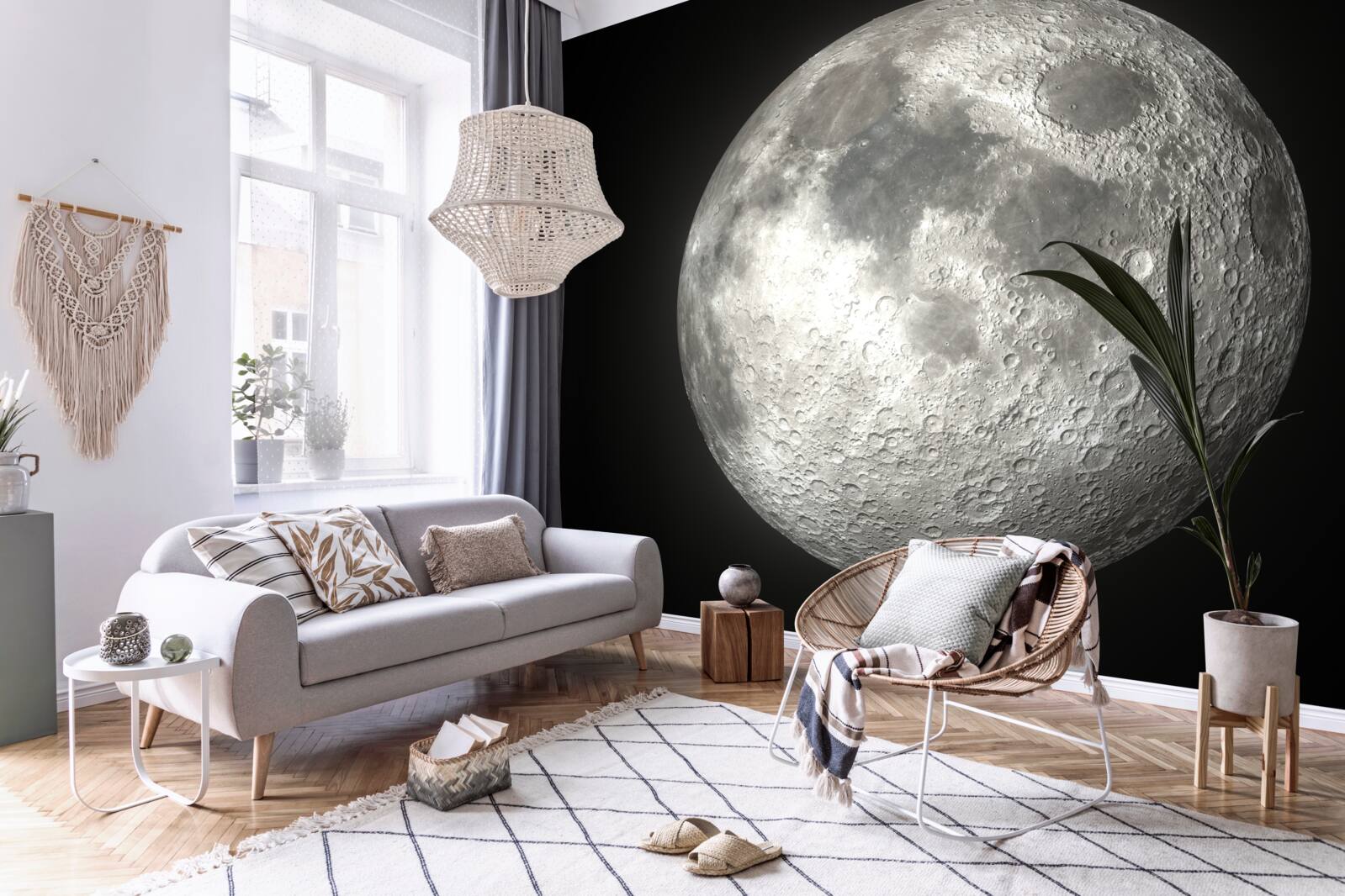 Carta da parati lo sfondo nero è decorato con un'impareggiabile luna piena