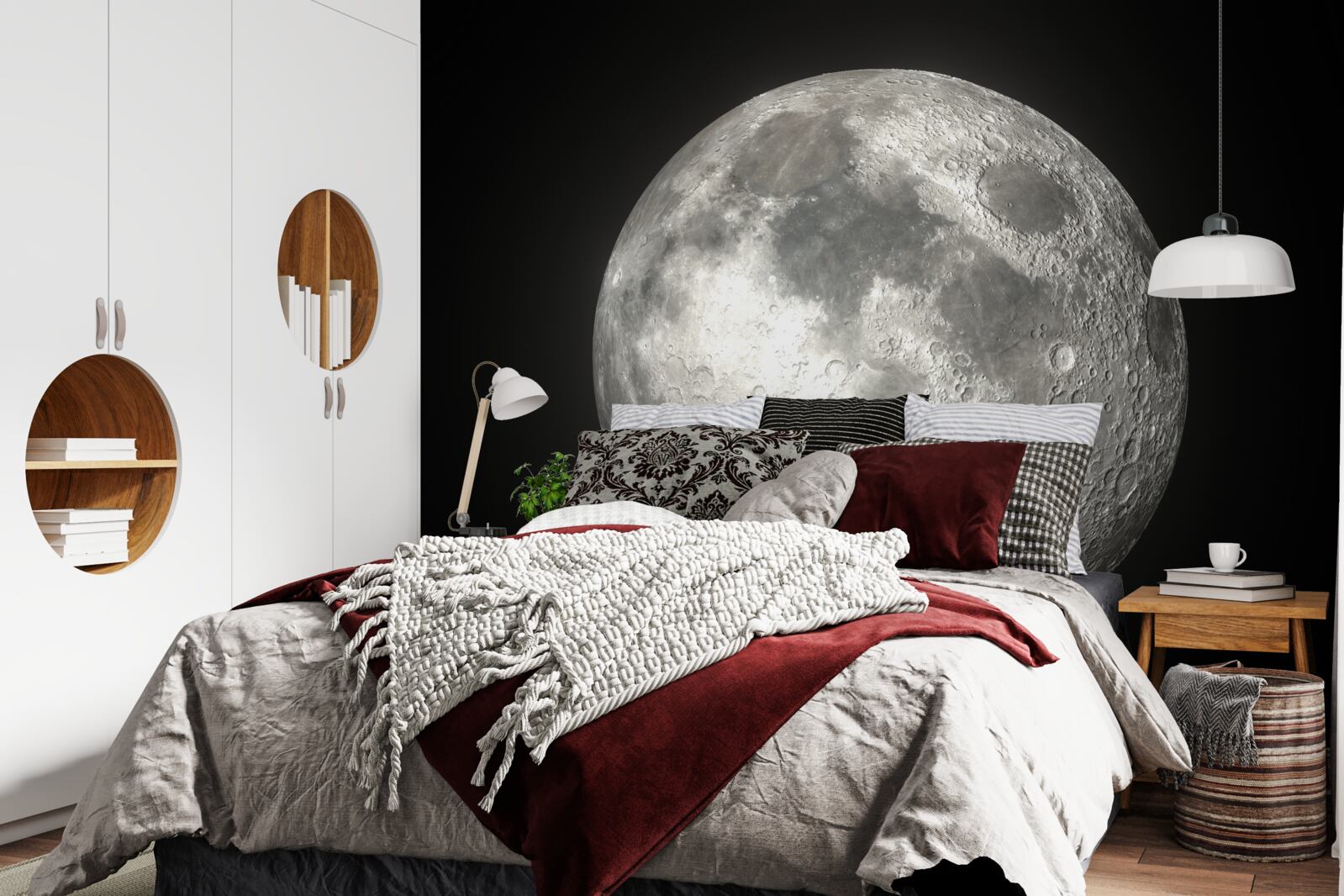 Carta da parati lo sfondo nero è decorato con un'impareggiabile luna piena