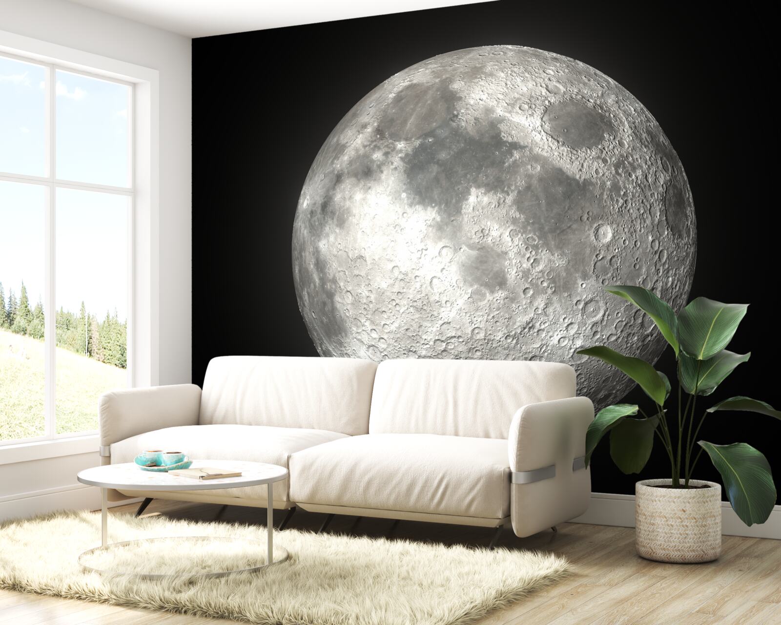 Carta da parati lo sfondo nero è decorato con un'impareggiabile luna piena