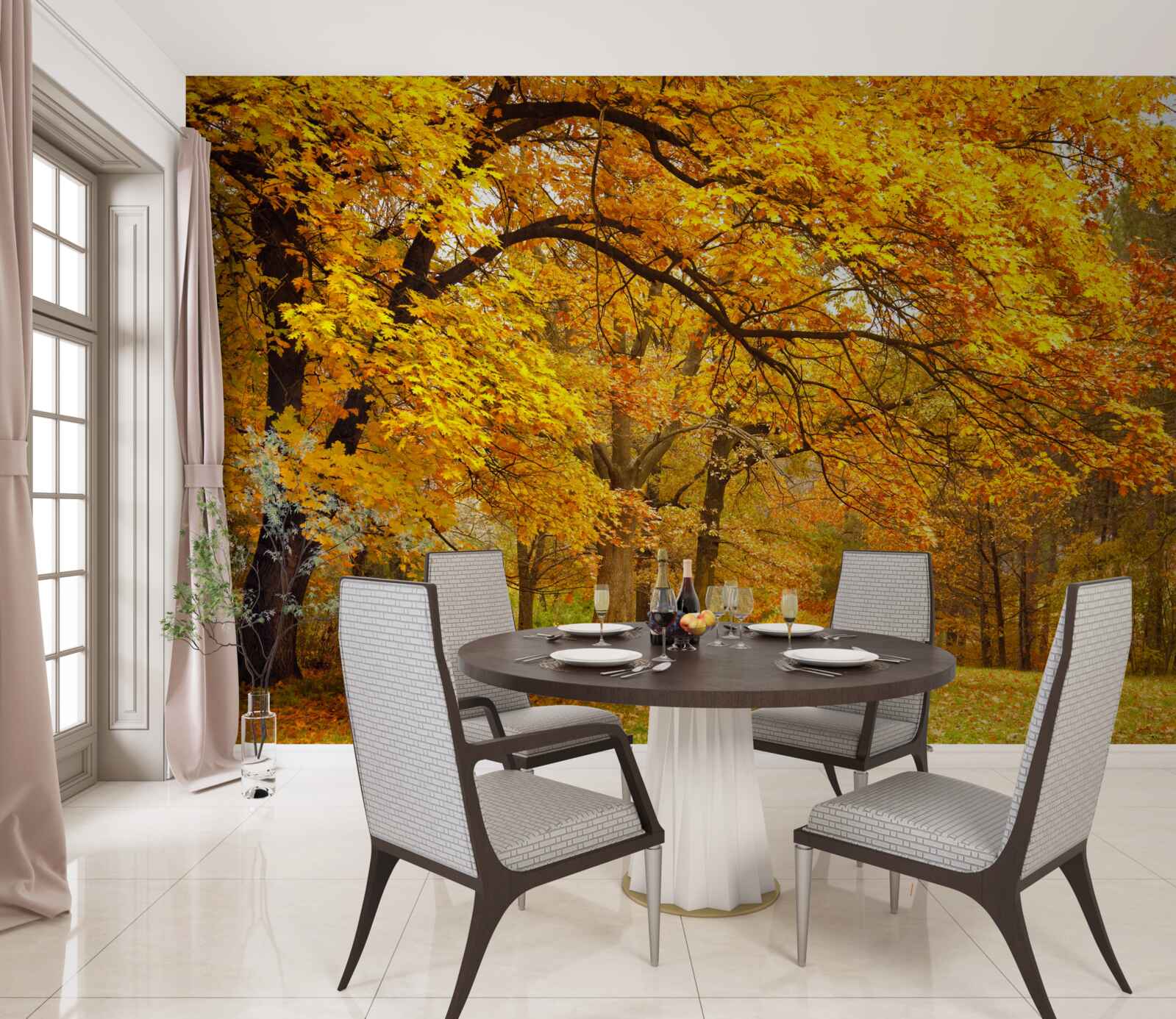 Carta da parati l'autunno nel suo costume giallo è entrato nella foresta