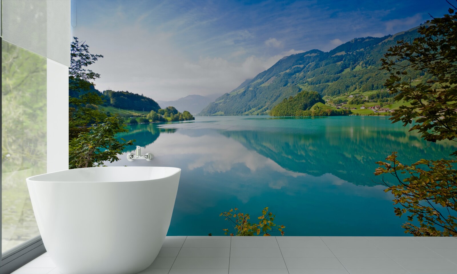 Carta da parati laghi con acque blu di montagna