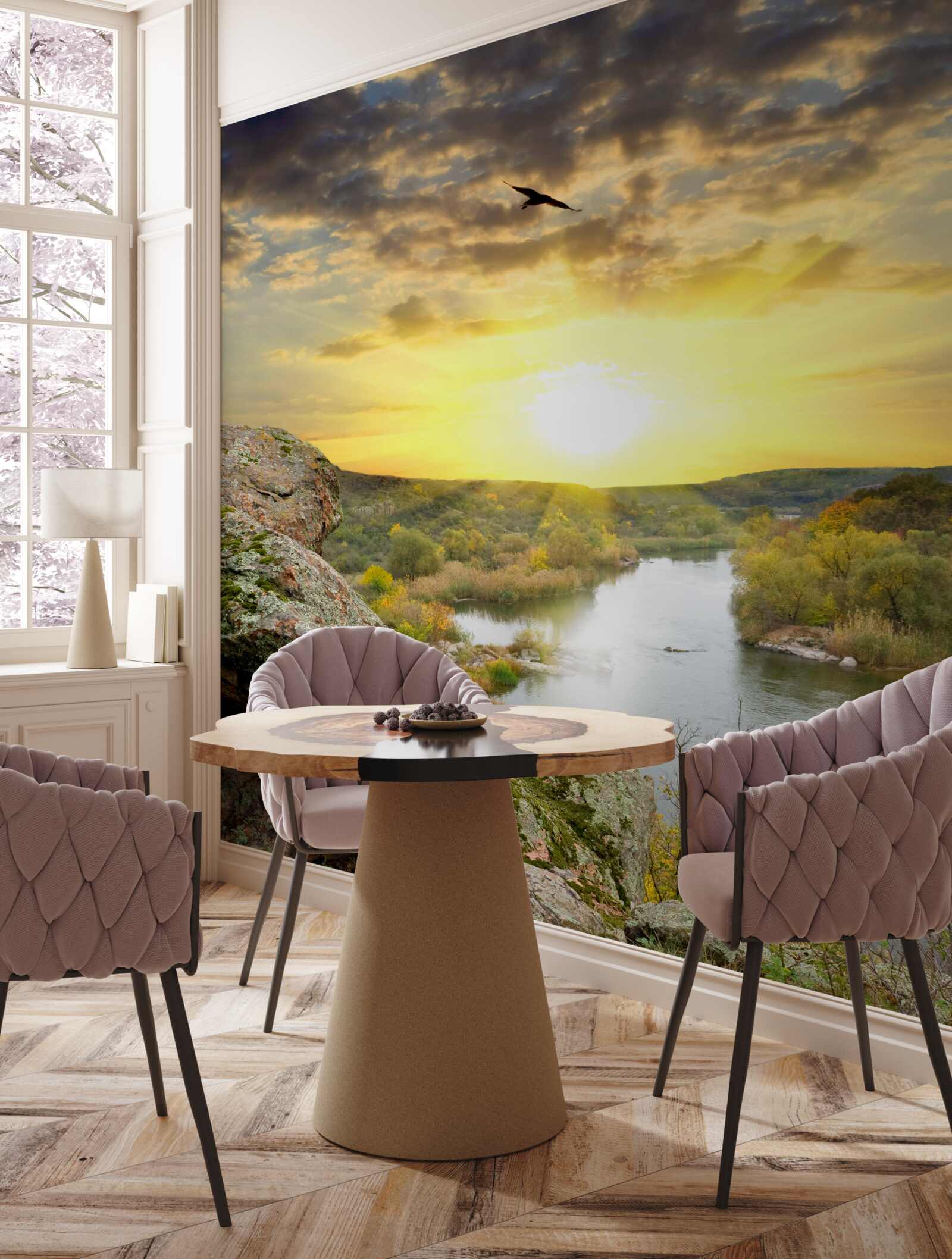 Carta da parati il sole d'autunno si trasforma in un fresco tramonto