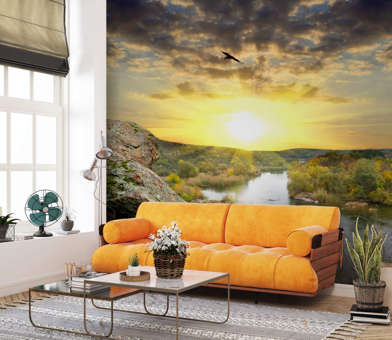 Carta da parati il sole d'autunno si trasforma in un fresco tramonto