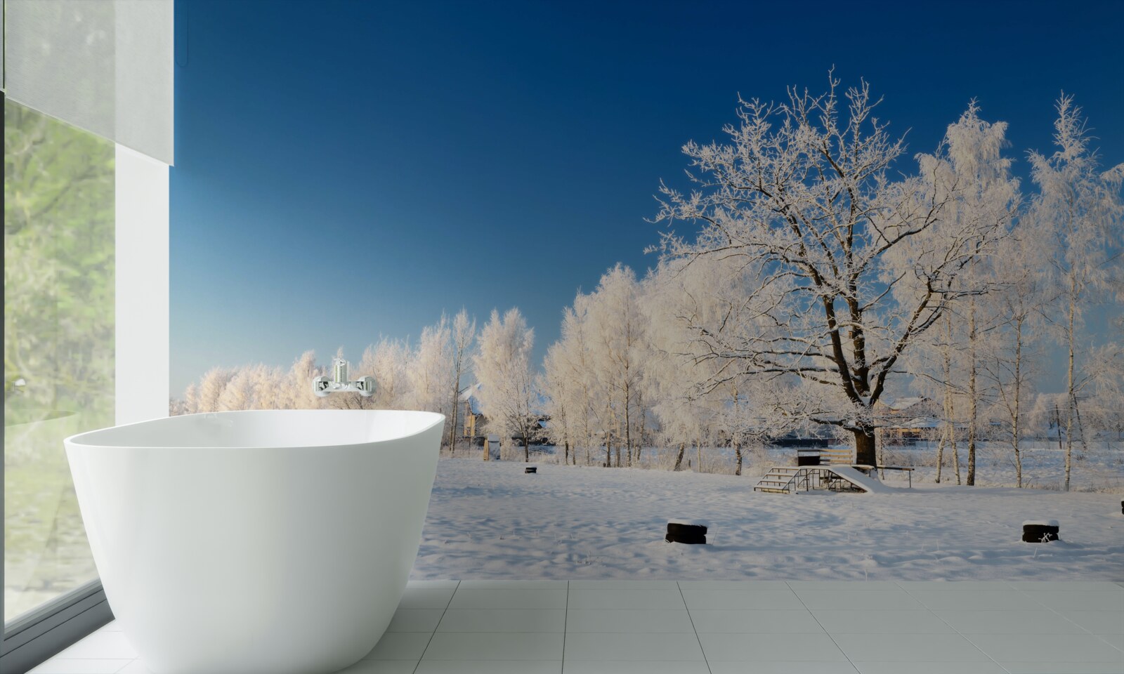 Carta da parati inverno da favola sullo sfondo di un cielo azzurro