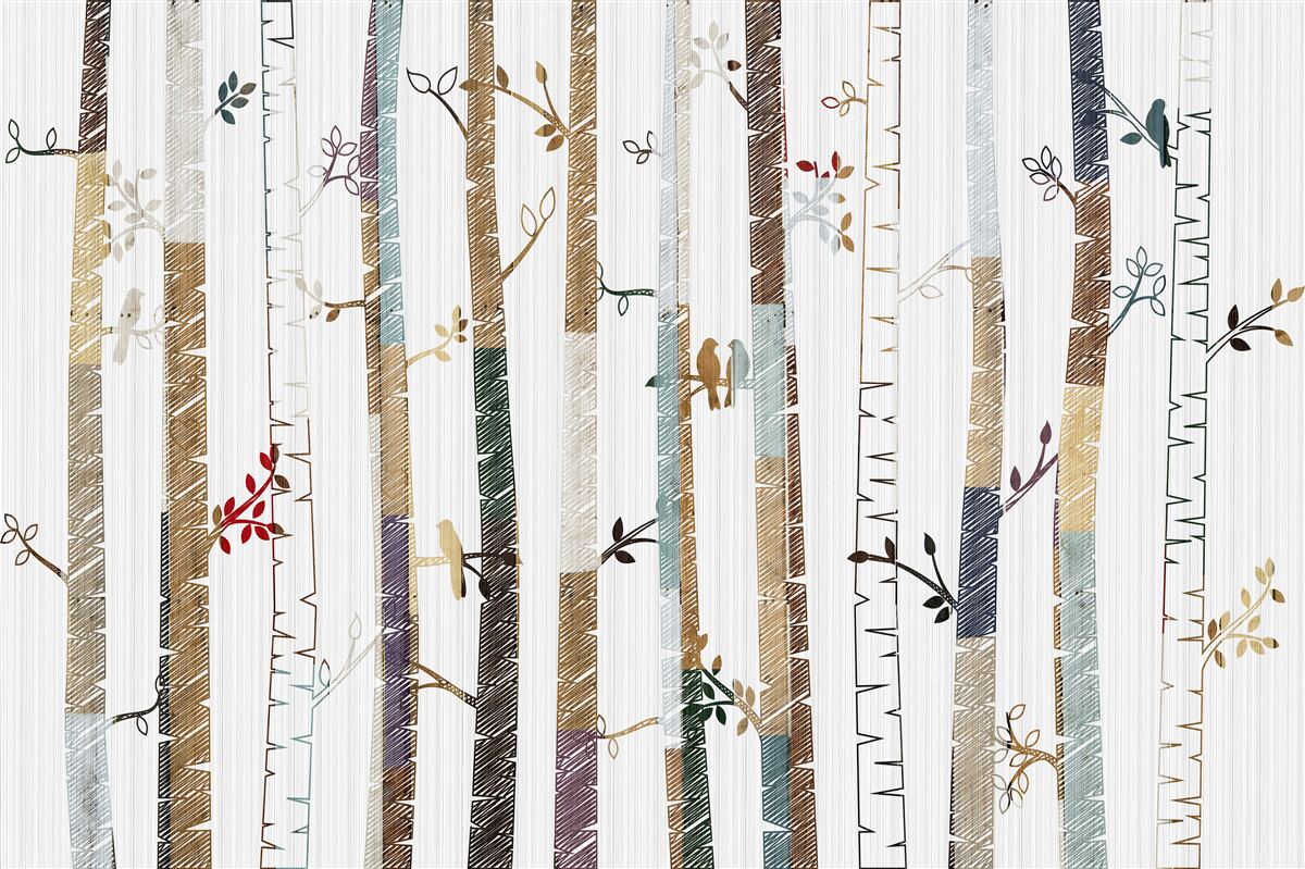 Carta da parati rappresentazione grafica dei diversi tipi di alberi presenti nel bosco