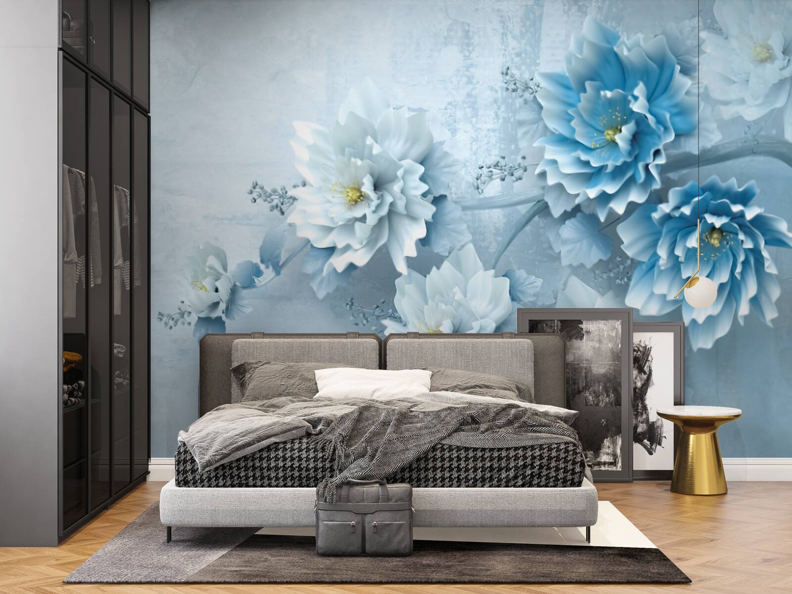 Carta da parati i fiori sono blu pallido