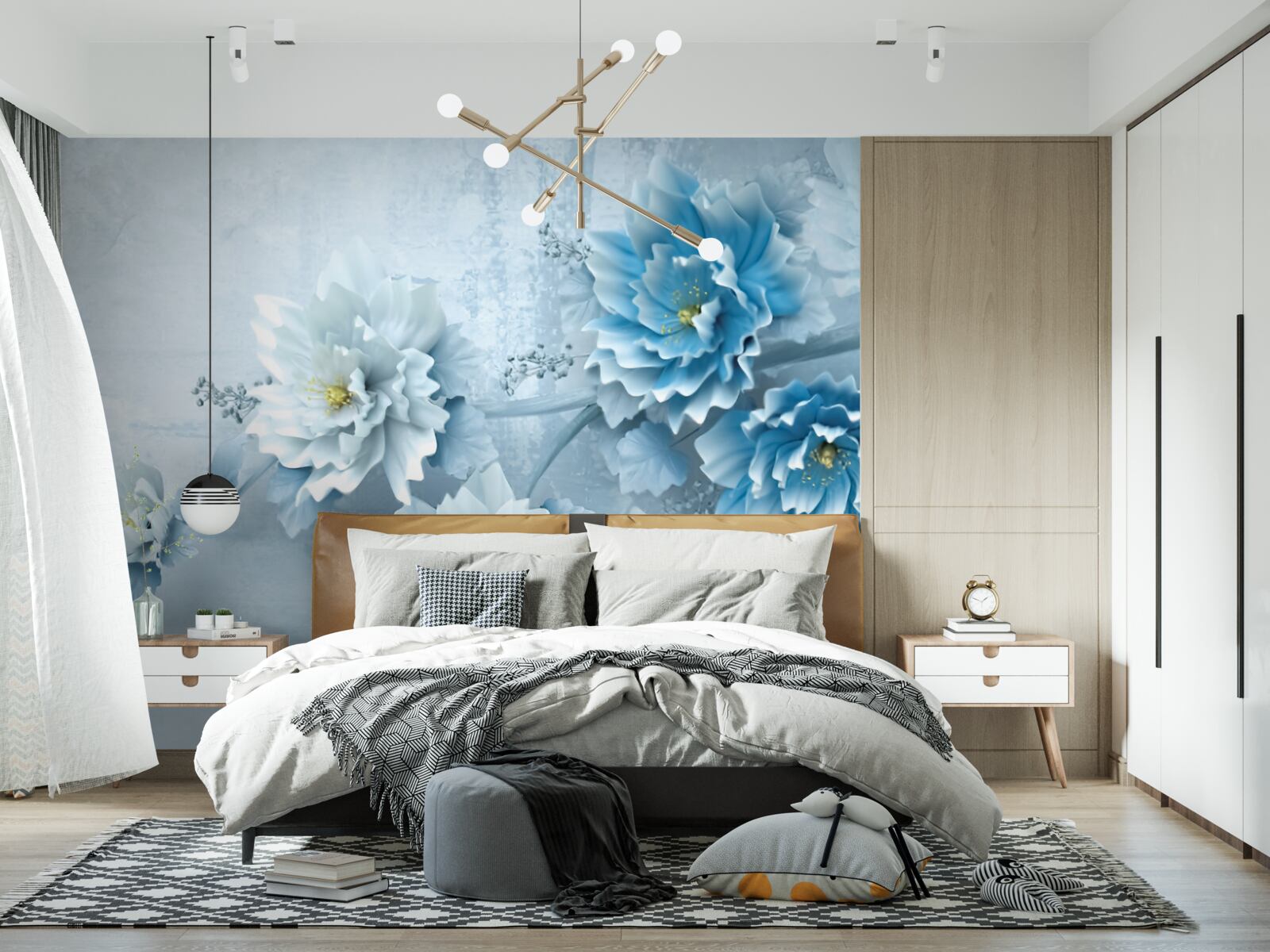Carta da parati i fiori sono blu pallido