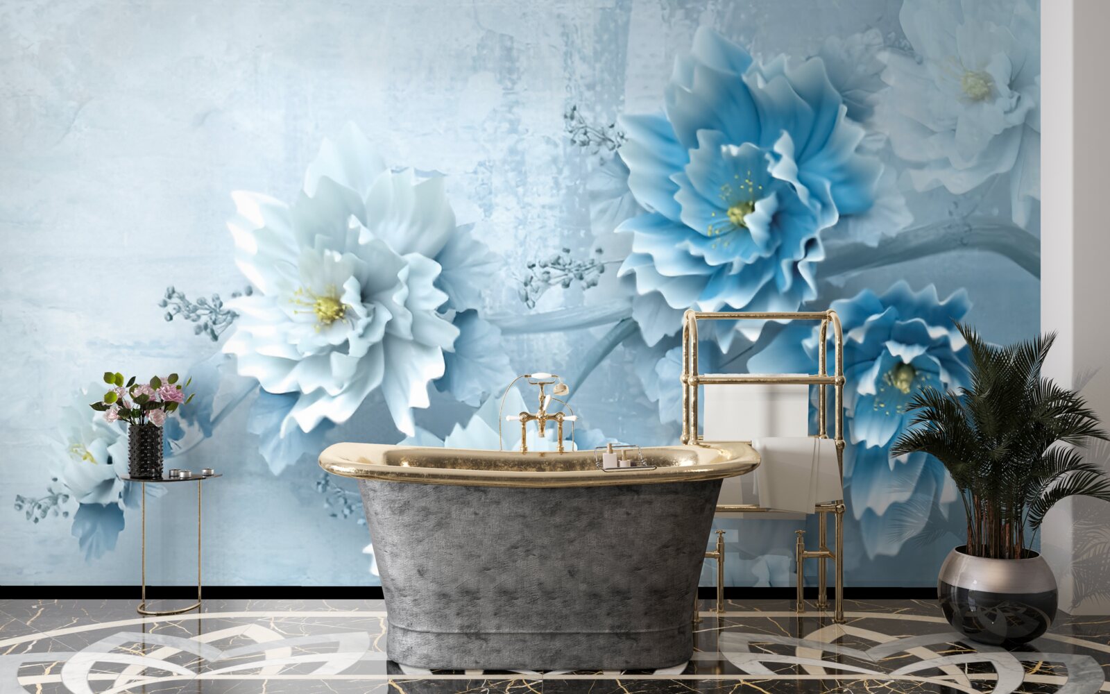 Carta da parati i fiori sono blu pallido