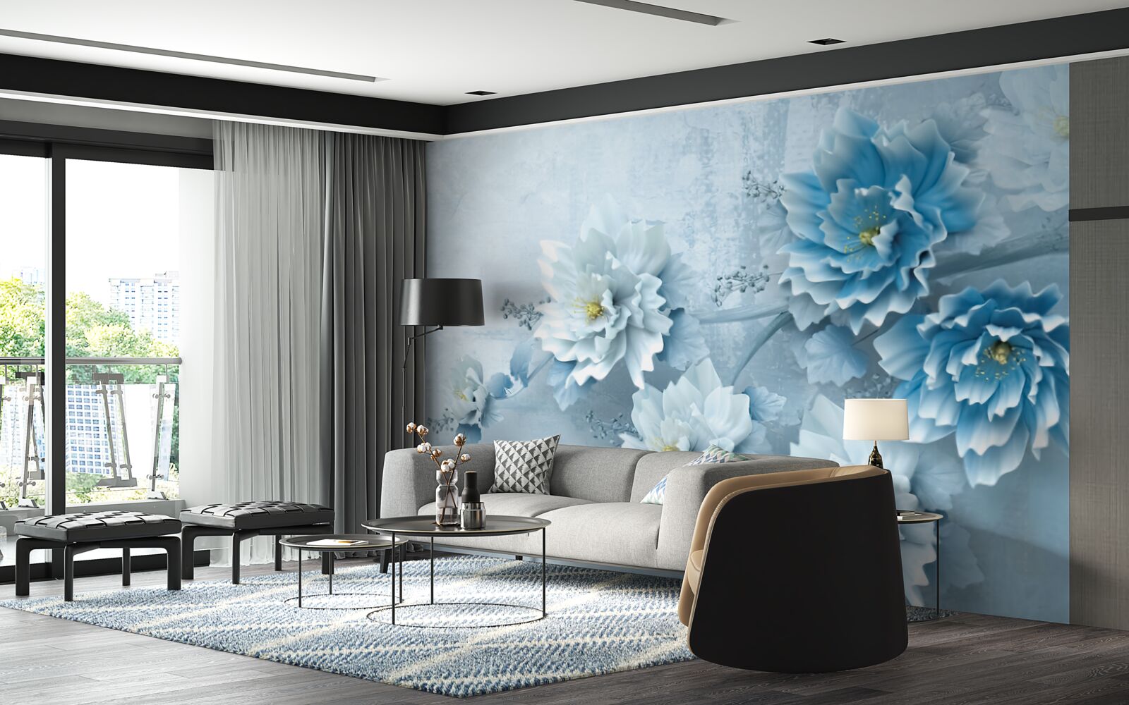 Carta da parati i fiori sono blu pallido