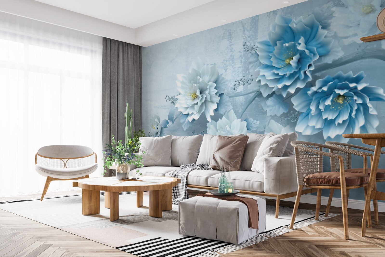 Carta da parati i fiori sono blu pallido