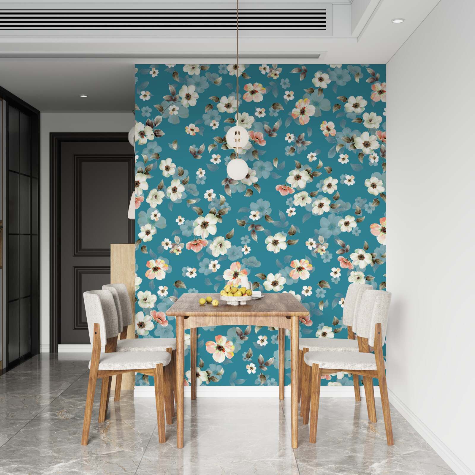 Carta da parati piccoli fiori su base blu