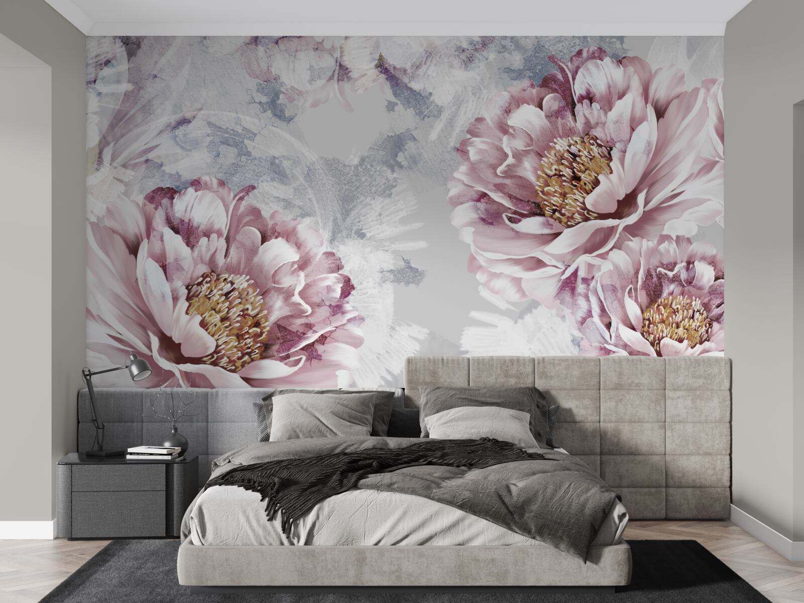 Carta da parati grandi peonie rosa