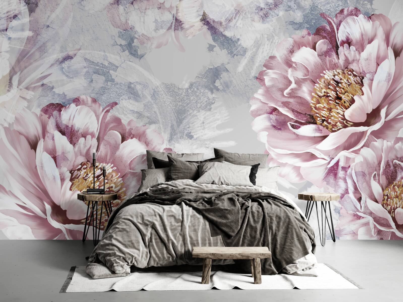 Carta da parati grandi peonie rosa