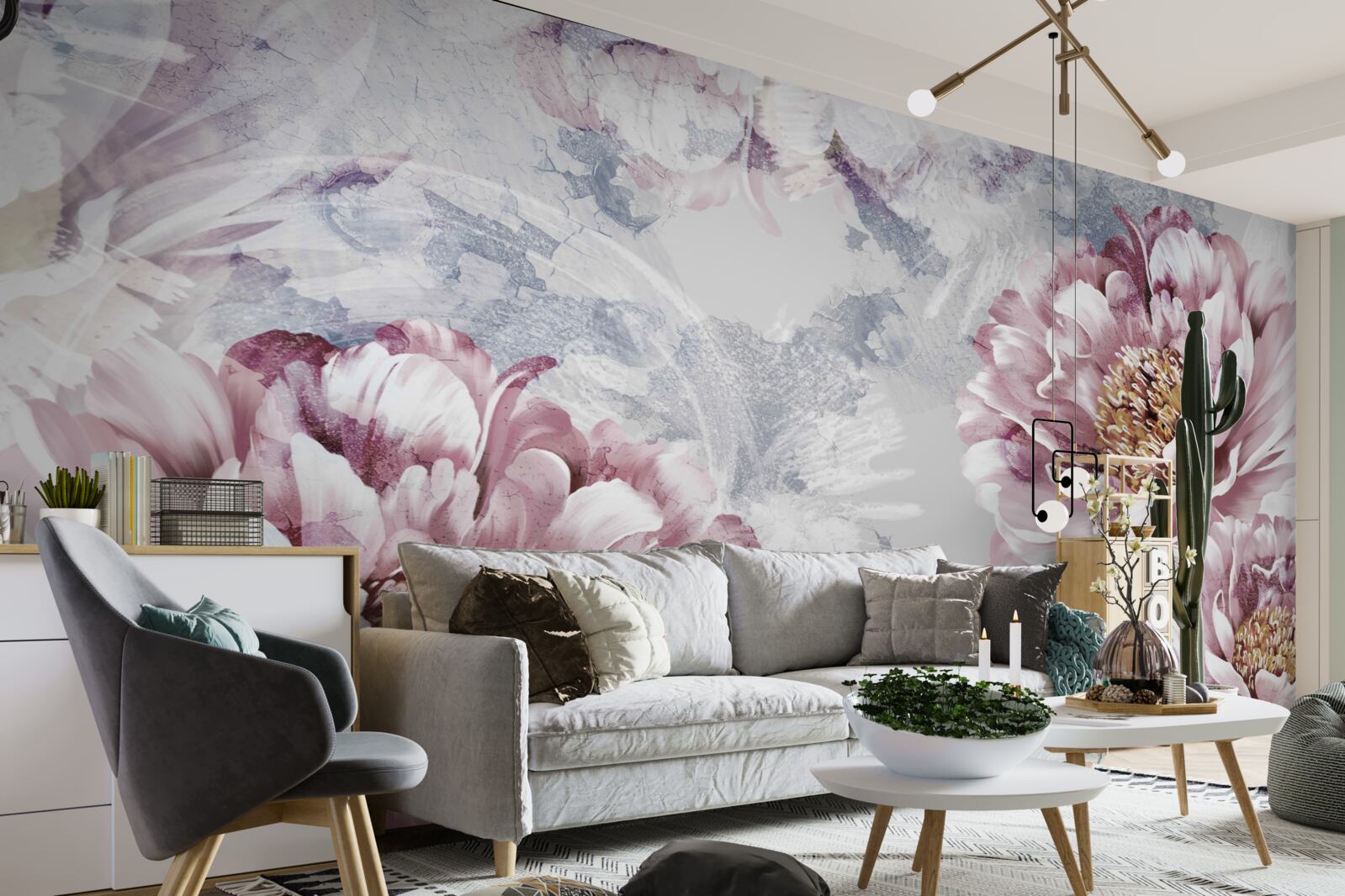 Carta da parati grandi peonie rosa
