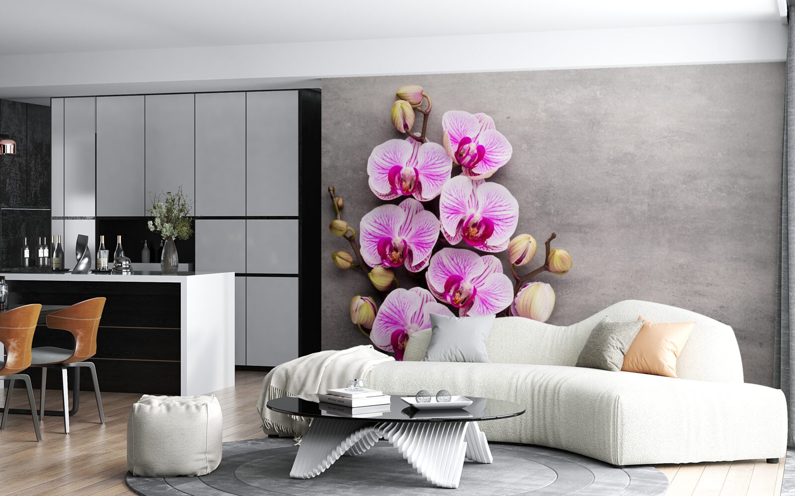 Carta da parati orchidea lilla e bianca