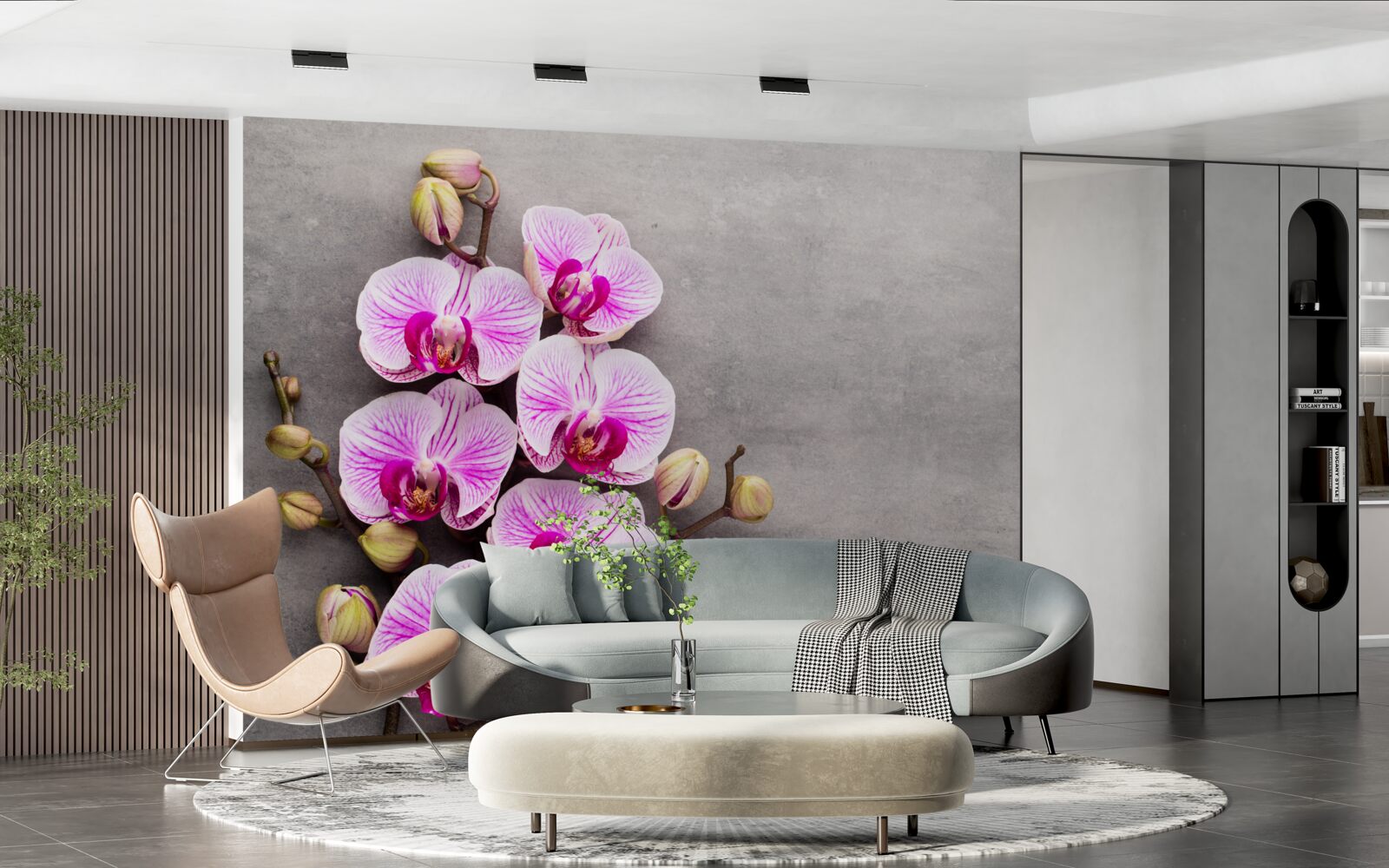 Carta da parati orchidea lilla e bianca
