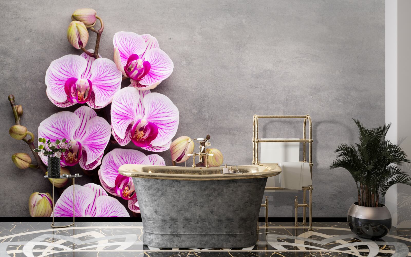 Carta da parati orchidea lilla e bianca