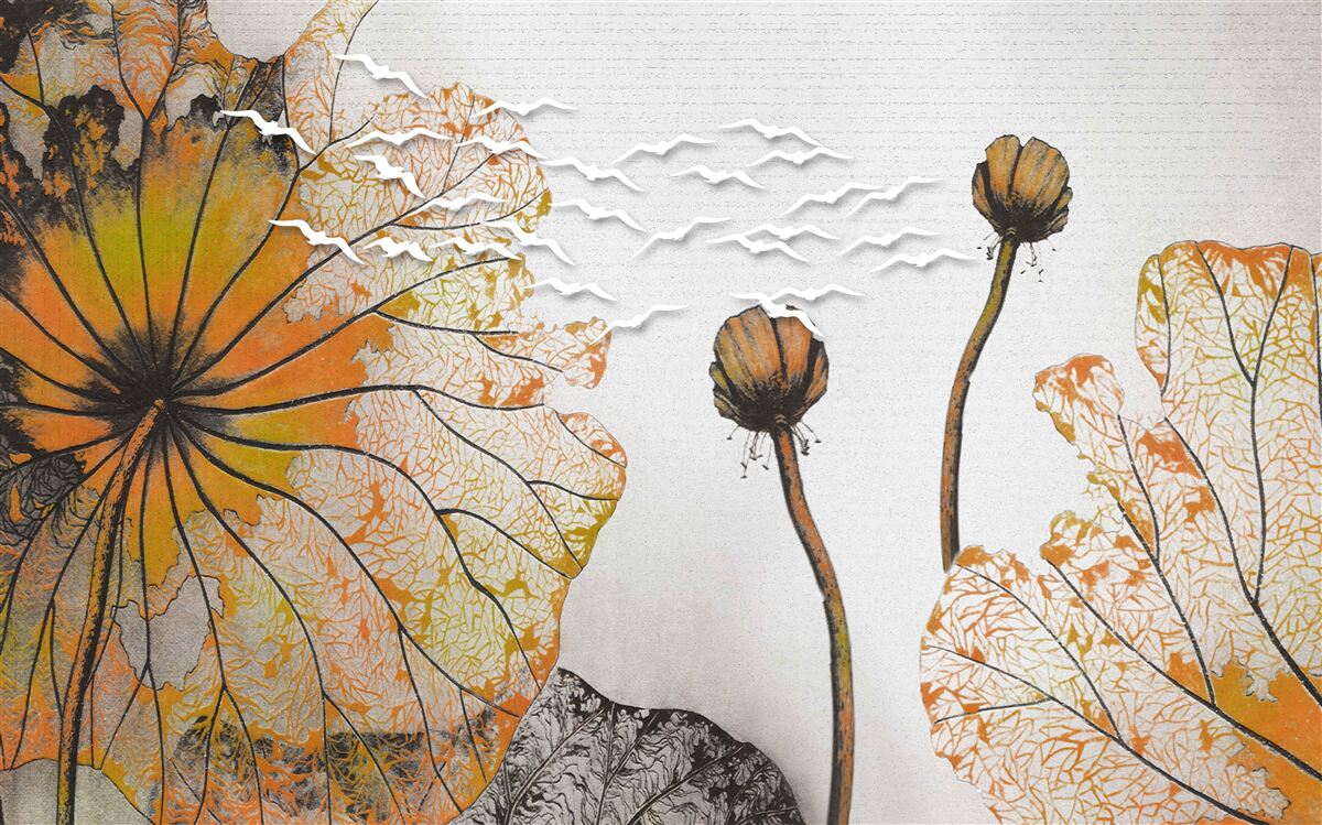 Carta da parati grandi fiori e i loro boccioli non aperti