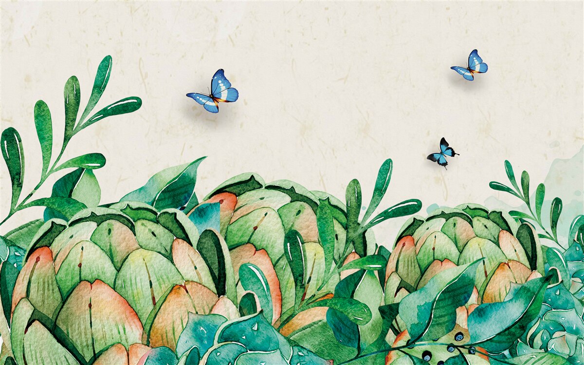Carta da parati farfalle e piante