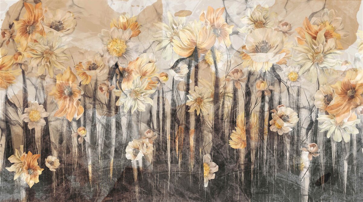 Carta da parati Fiori in stile vintage su sfondo grigio