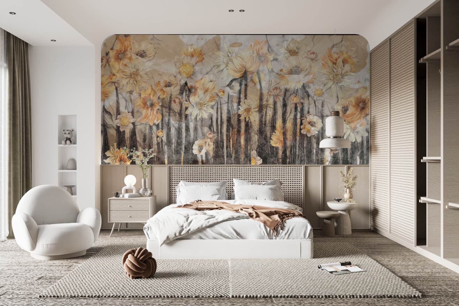 Carta da parati Fiori in stile vintage su sfondo grigio