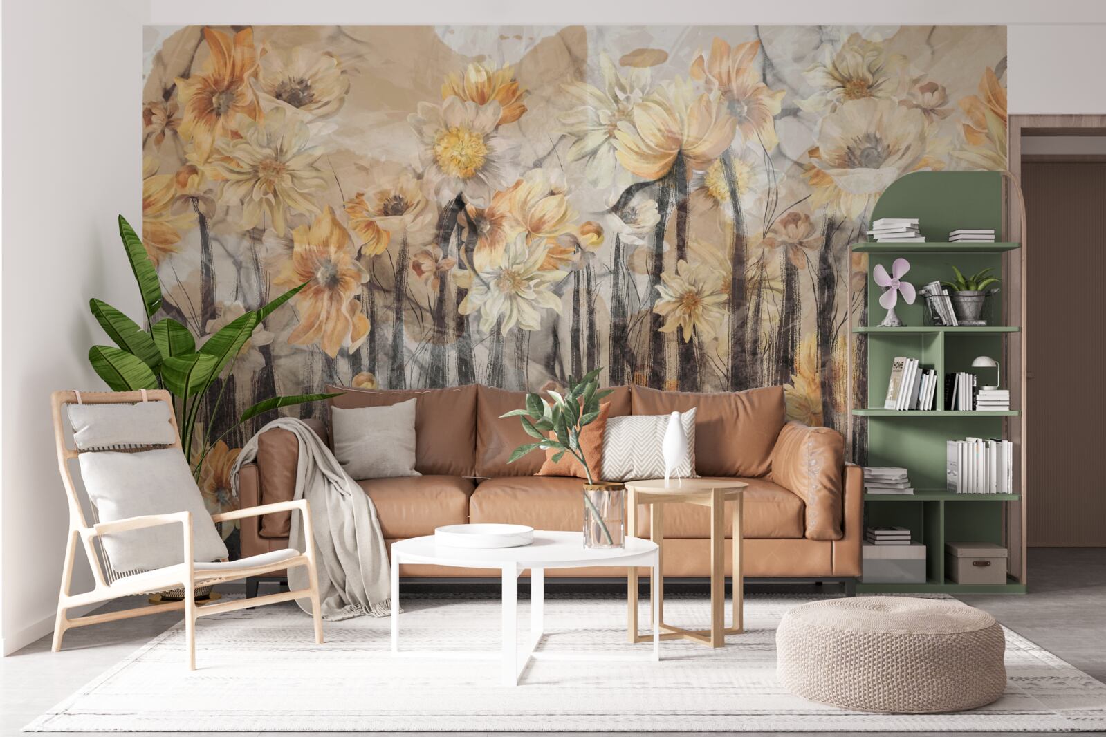 Carta da parati Fiori in stile vintage su sfondo grigio