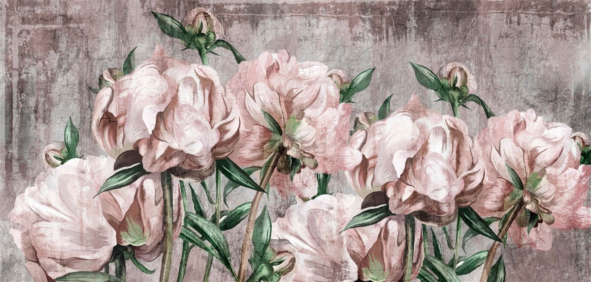 Carta da parati la parete in cemento è decorata con rose pastello