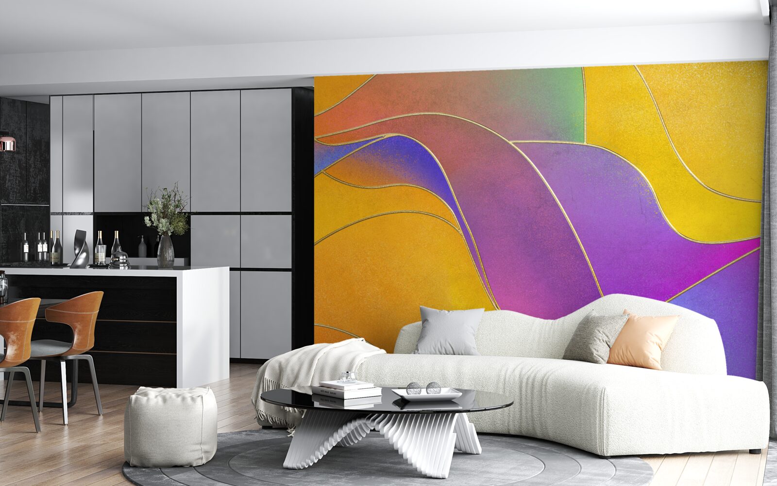 Carta da parati linee libere in viola