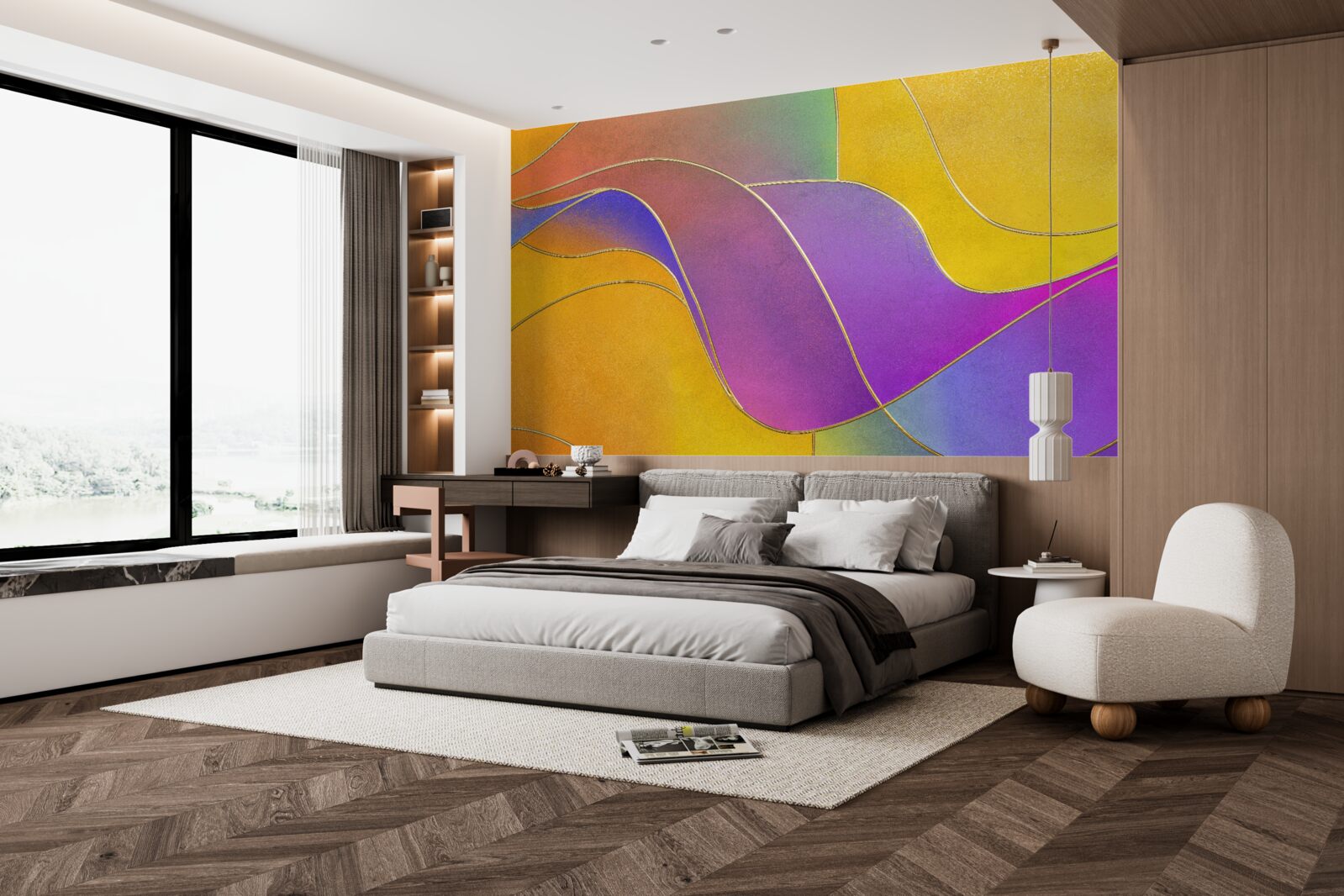 Carta da parati linee libere in viola