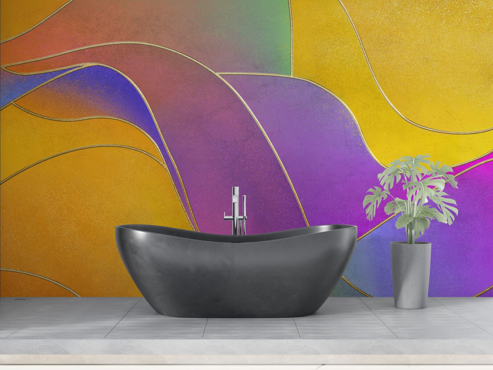 Carta da parati linee libere in viola