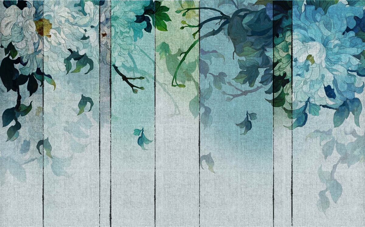 Carta da parati flora in tonalità di schiuma di mare