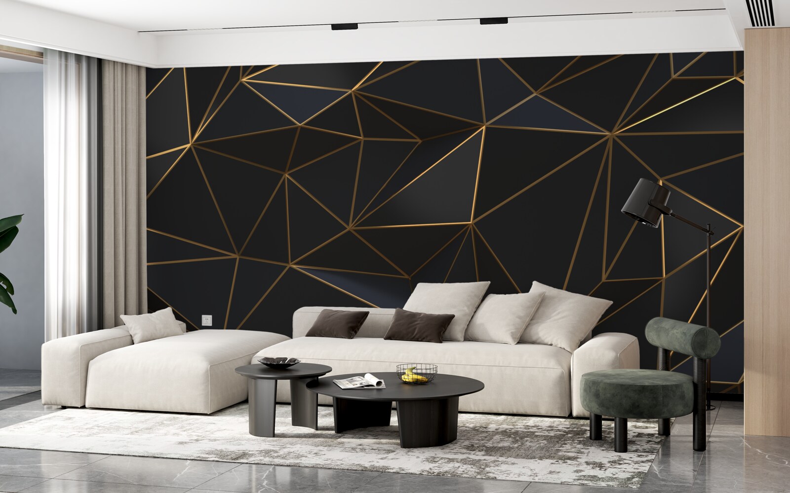 Carta da parati triangoli e diamanti incastonati in oro