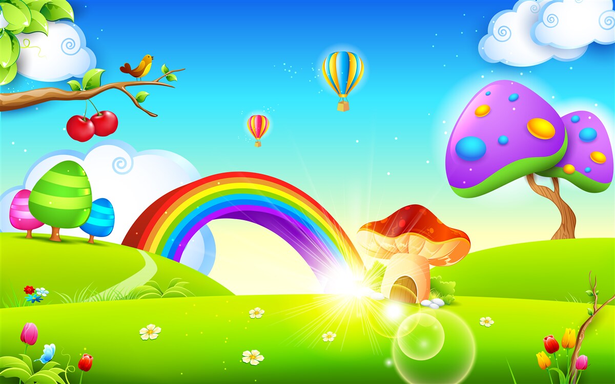 Carta da parati un fantastico prato sotto un luminoso arcobaleno