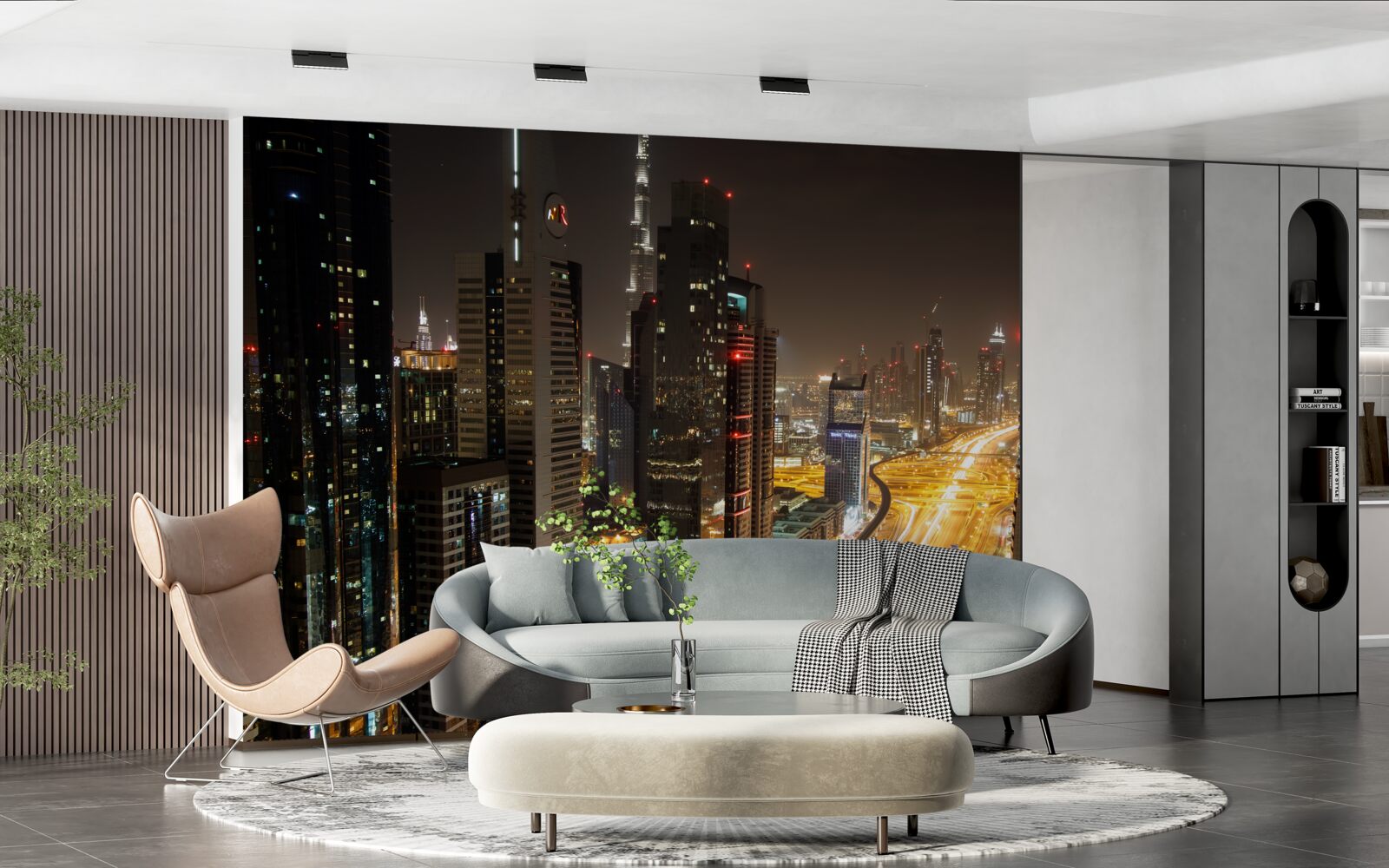 Carta da parati il viale della notte è circondato da edifici residenziali a più piani