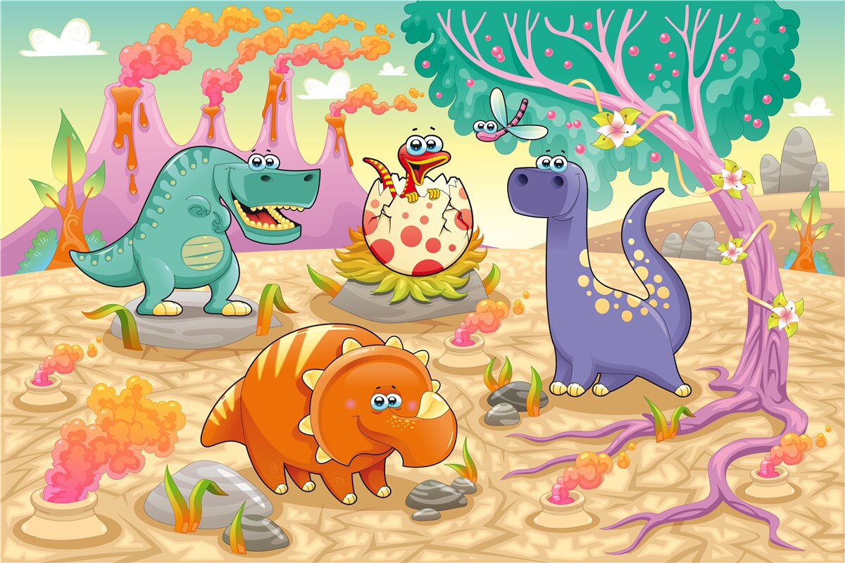 Carta da parati dinosauri sul prato
