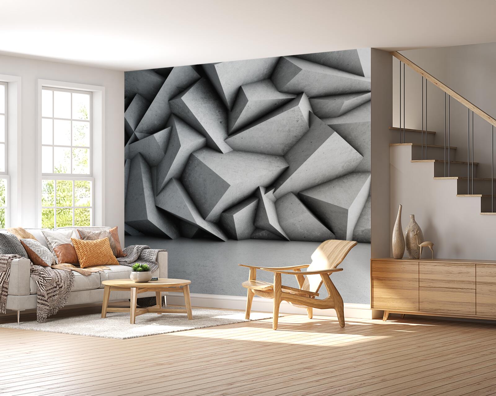 Carta da parati grandi figure 3d su sfondo grigio