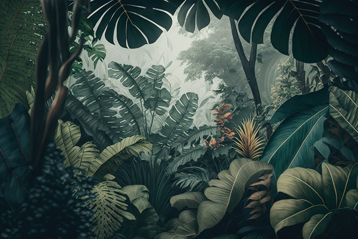 Carta da parati vegetazione tropicale lussureggiante