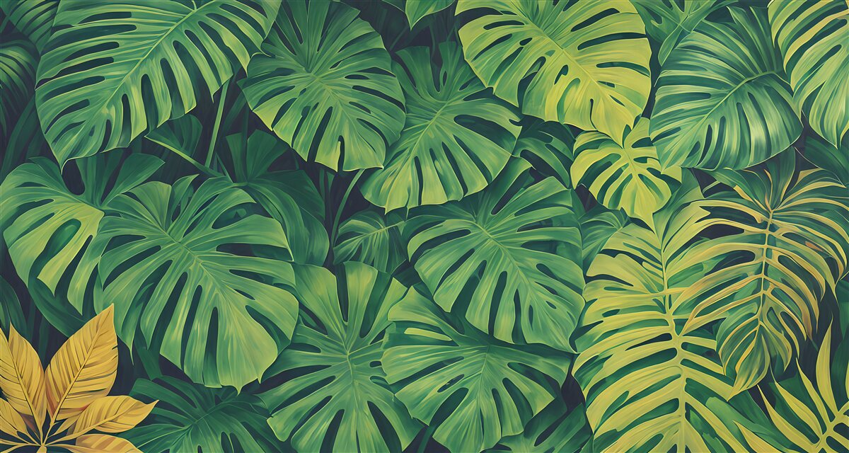 Carta da parati Le monstere hanno un fogliame tropicale lussureggiante