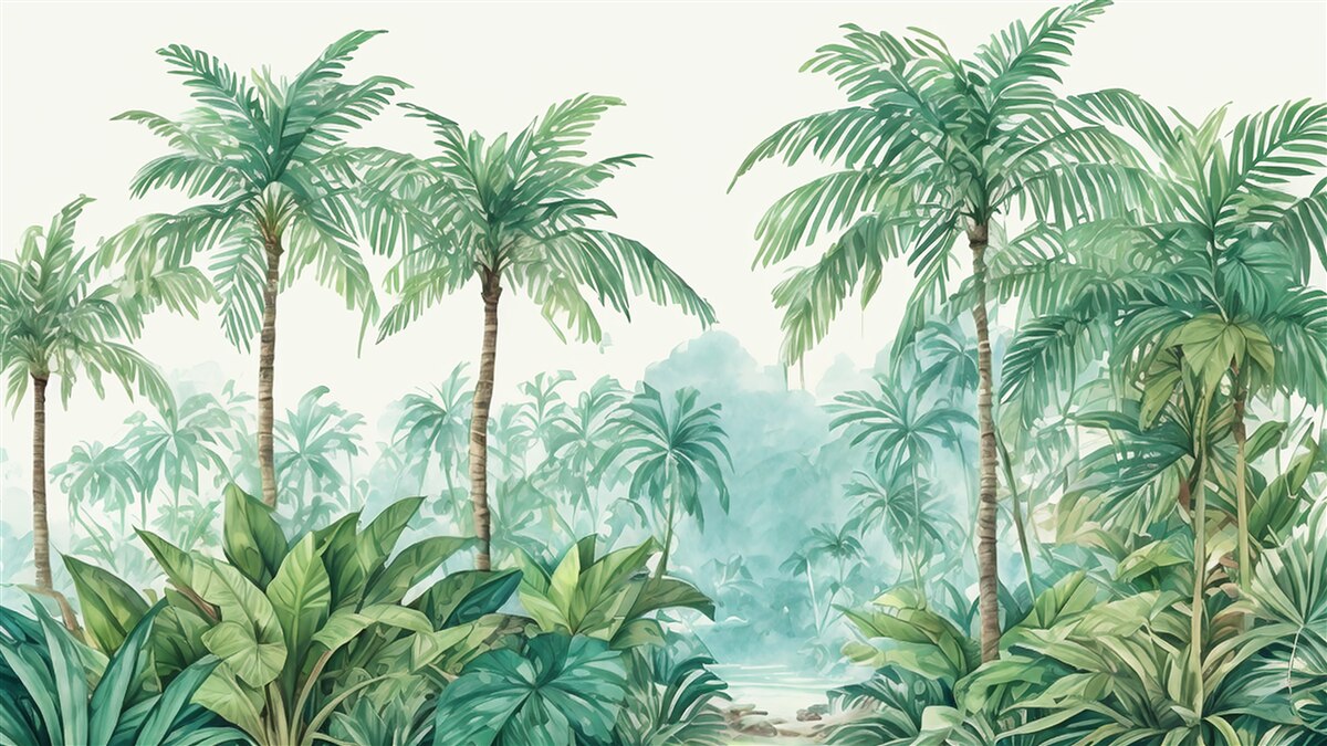 Carta da parati palme tropicali sotto la pioggia